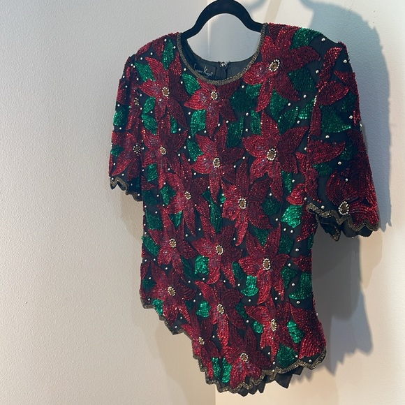 GORGEOUS Vintage Laurence Kazar formal sequined and beaded top. - Picture 2 of 9